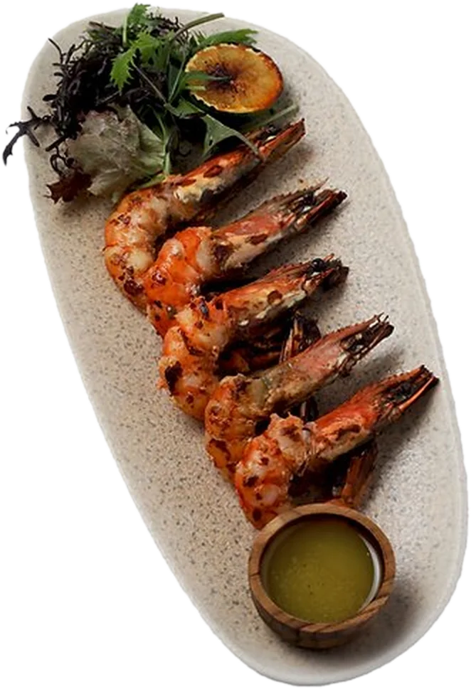 Grilled tiger prawns with herb butter