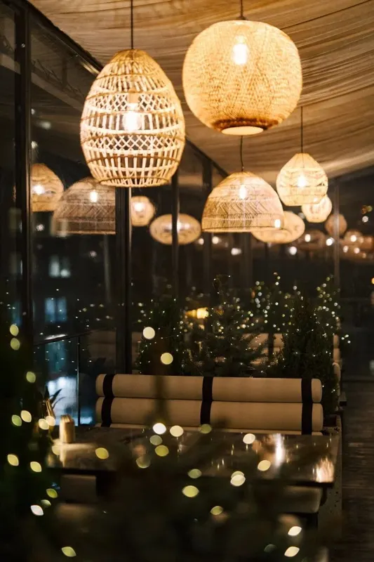 Terrace at night with lamps